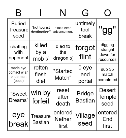 MCSR BINGO Card