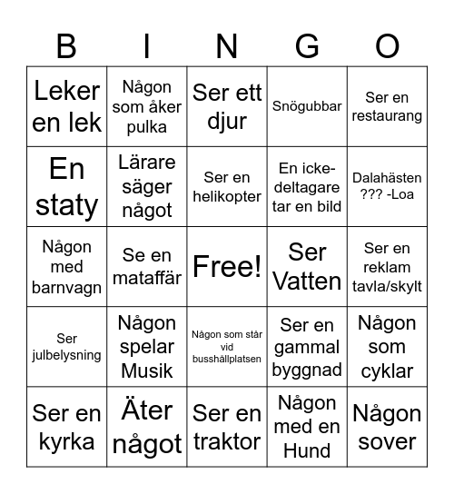 Buss bingo Card