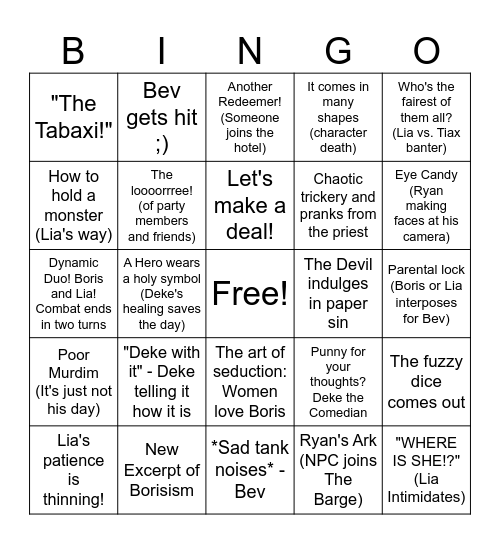 Chain's of Asmodeus Bingo Card
