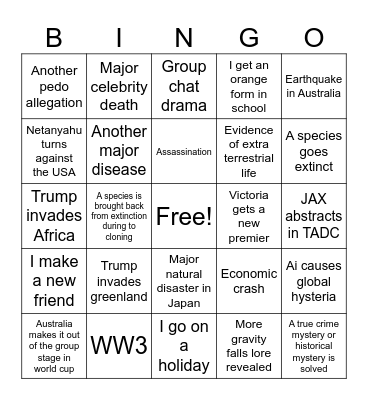 2026 Bingo Card Bingo Card