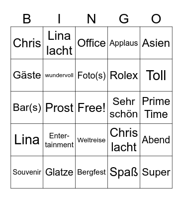 AIDA Prime Time Bingo Card