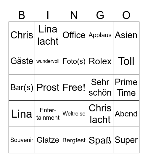 AIDA Prime Time Bingo Card