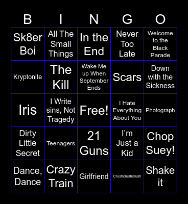 EMO NITE Bingo Card