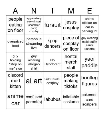 Anime Impulse Bingo Card
