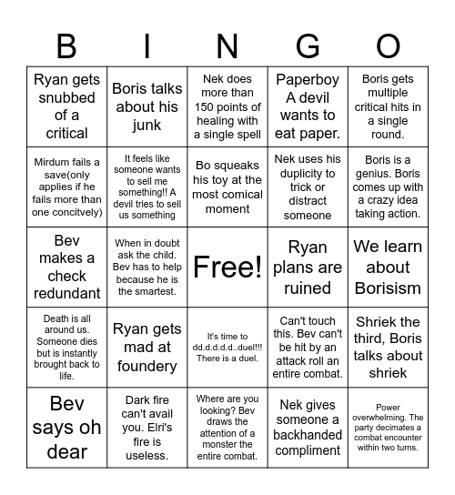 Chains of Asomodeues bungo Bingo Card