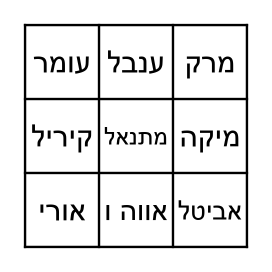 בינגו שמות Bingo Card