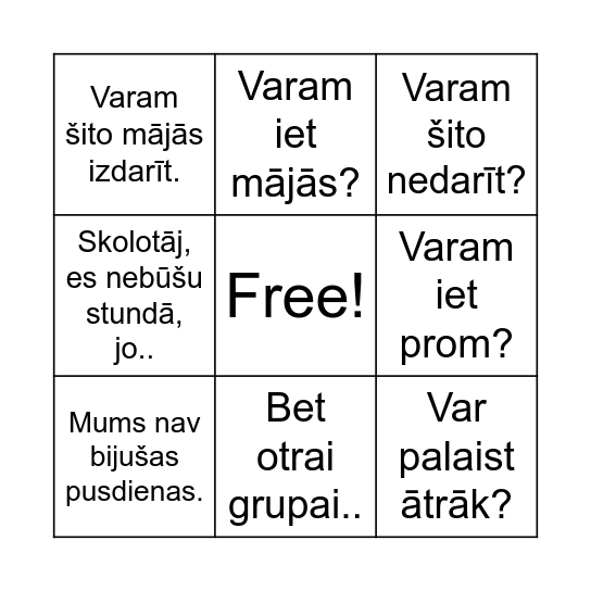 Padziļinātā angļu val. Bingo Card