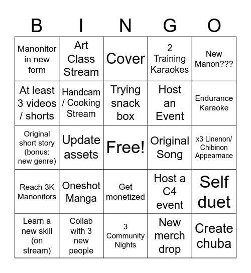Manon's 2026 Bingo Card