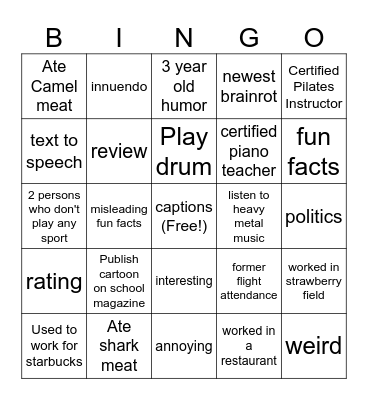 Human Bingo Card