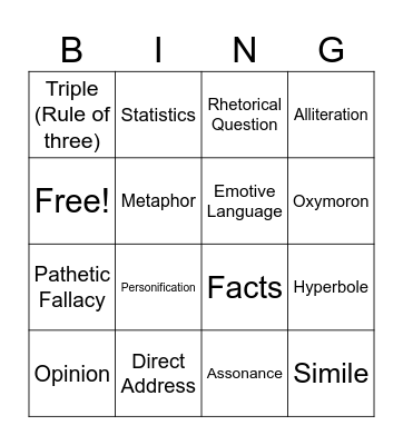 Language Technique Bingo Card