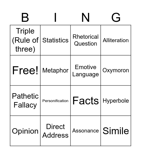 Language Technique Bingo Card