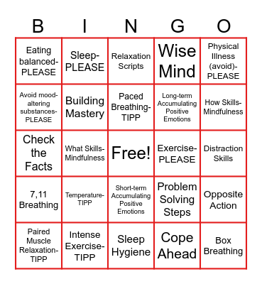 Emotional Regulation Bingo! Bingo Card