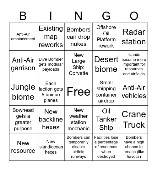 Airborne Bingo Card