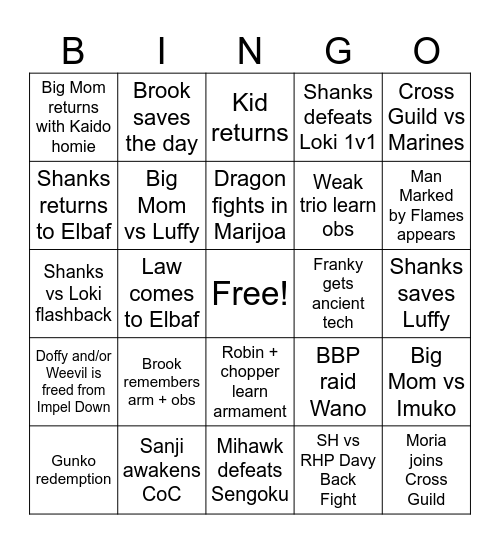One Piece 2026 Bingo Card