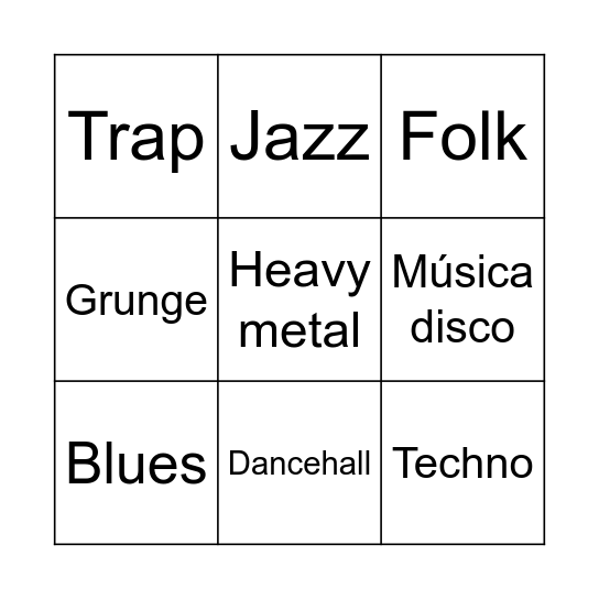 Músicas populares urbanas Bingo Card