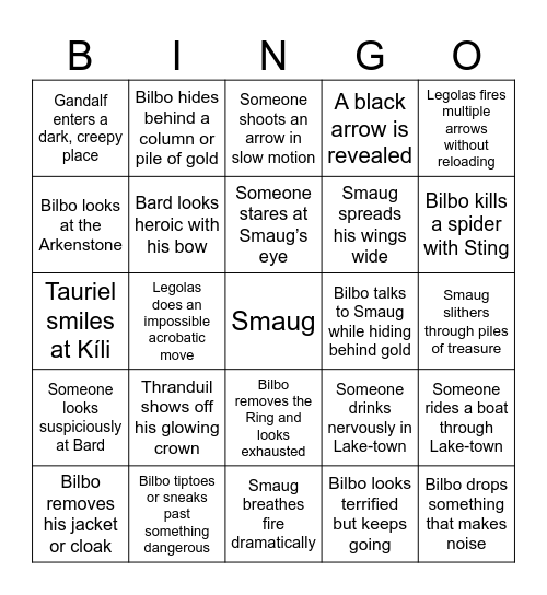 The Hobbit: The Desolation of Smaug Bingo Card