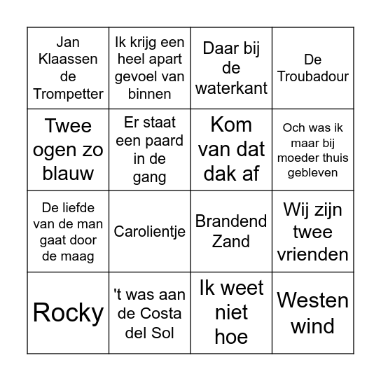 Muziekbingo Beetsterzwaag ronde 1 Bingo Card
