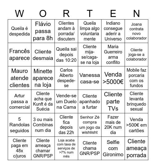 Bingo Worten Loulé Bingo Card