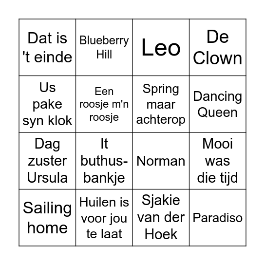 Muziekbingo Beetsterzwaag ronde 2 Bingo Card