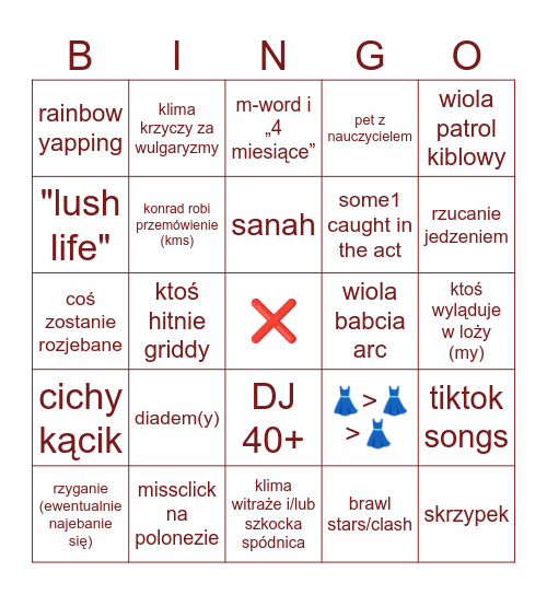 studniówka Bingo Card