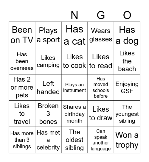 GSF DAY 3 Bingo Card