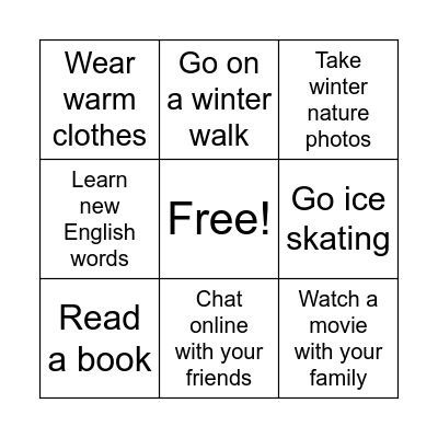 Winter Holidays Bingo Card
