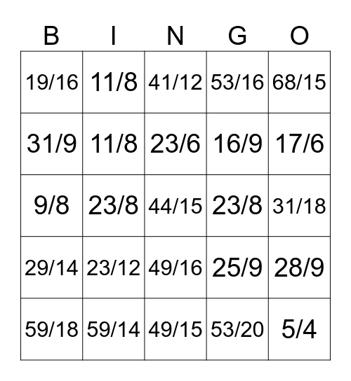 FRACTIONs Adding/Subtracting Bingo Card