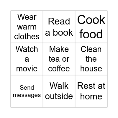 Winter Holidays Bingo Card