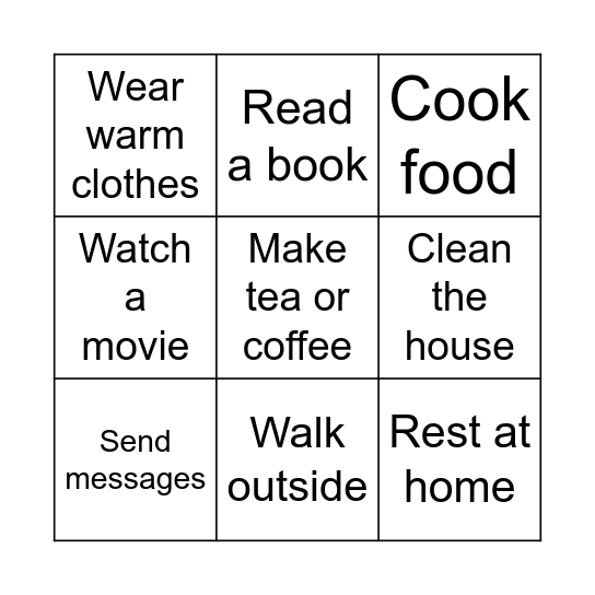 Winter Holidays Bingo Card