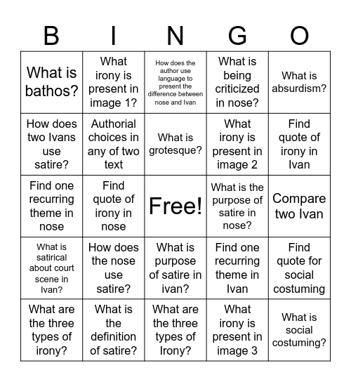 Satire bingo Card