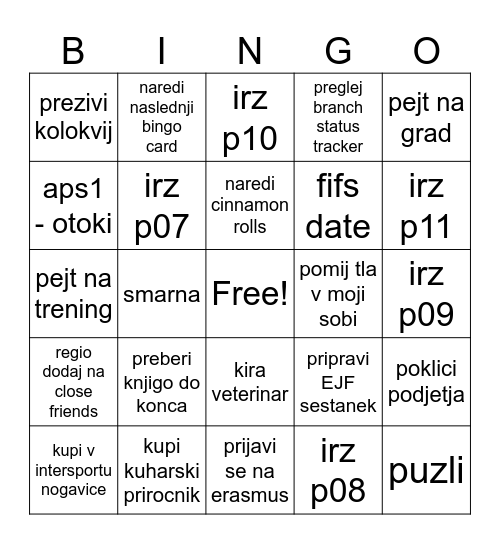 Sana's side quests - teden 2 Bingo Card