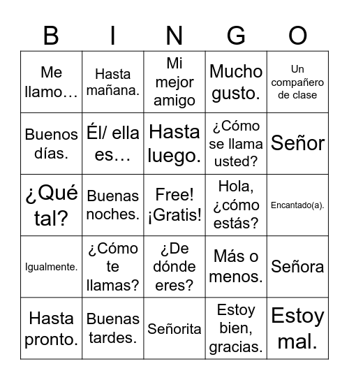 Intros, Greetings, Farewells Bingo Card