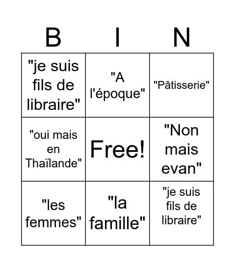 Bingo Fourgon Bingo Card