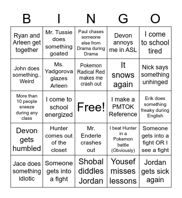 January Bingo of Chaos Bingo Card