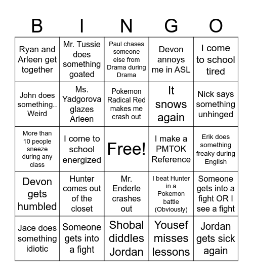 January Bingo of Chaos Bingo Card