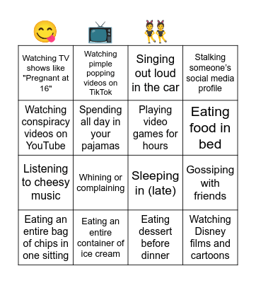 Guilty pleasure Bingo Card