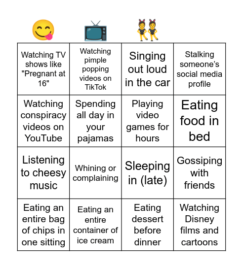 Guilty pleasure Bingo Card