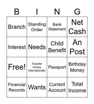 Personal Finance Bingo Card