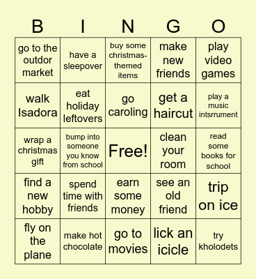 Winter Holidays Bingo Card