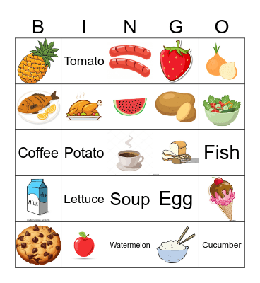 Food and drink Bingo Card