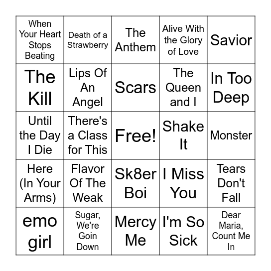 R1 & R2 | Rawr XD (Emo Night) Bingo Card