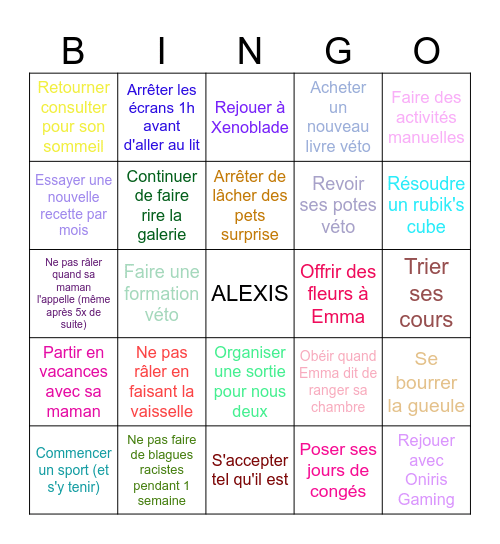 BINGO 2026 d'Alexis Bingo Card