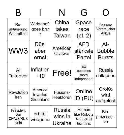 Doomsday Bingo 2026 Bingo Card