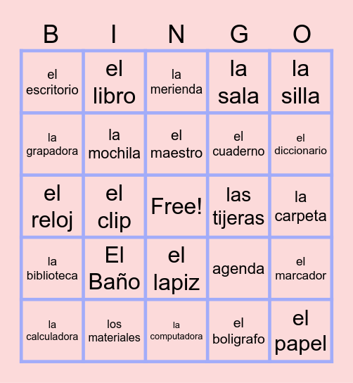 Cosas de la Escuela Bingo Card