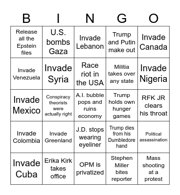 America Bingo Card