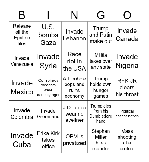 America Bingo Card