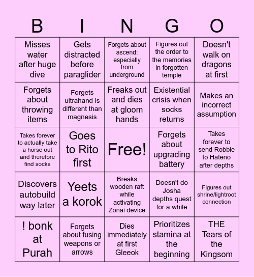 Dongus TOTK Bingo Card