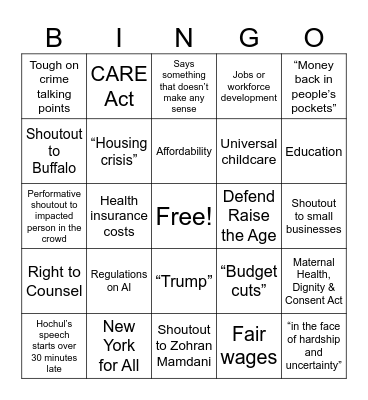 2026 State of the State Bingo Card