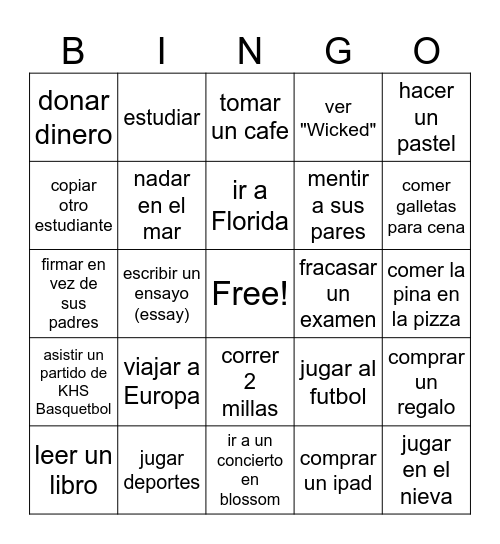 El Presente Perfecto Bingo Card