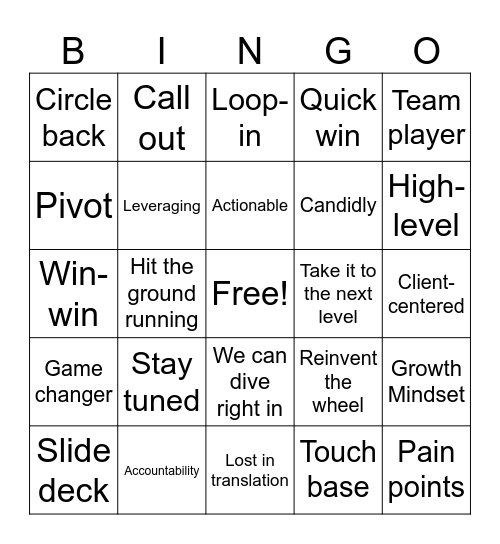 Corporate Lingo Bingo Card